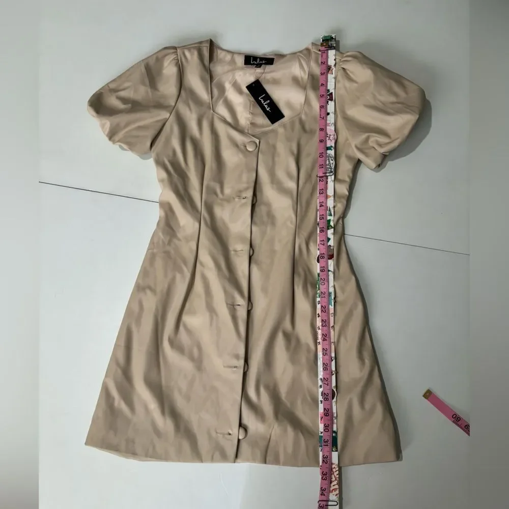 NWT Lulus Cream Button-Front Midi Dress with Puff Sleeves